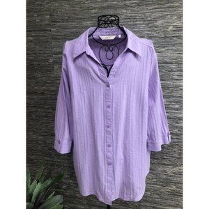 22 Plus Top Blouse 3/4 sleeve purple button EWM